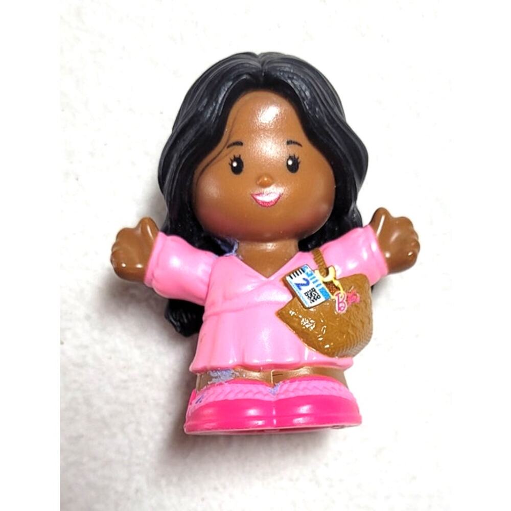 Fisher Price Little People African American Barbie Pink Dress Brown Purse